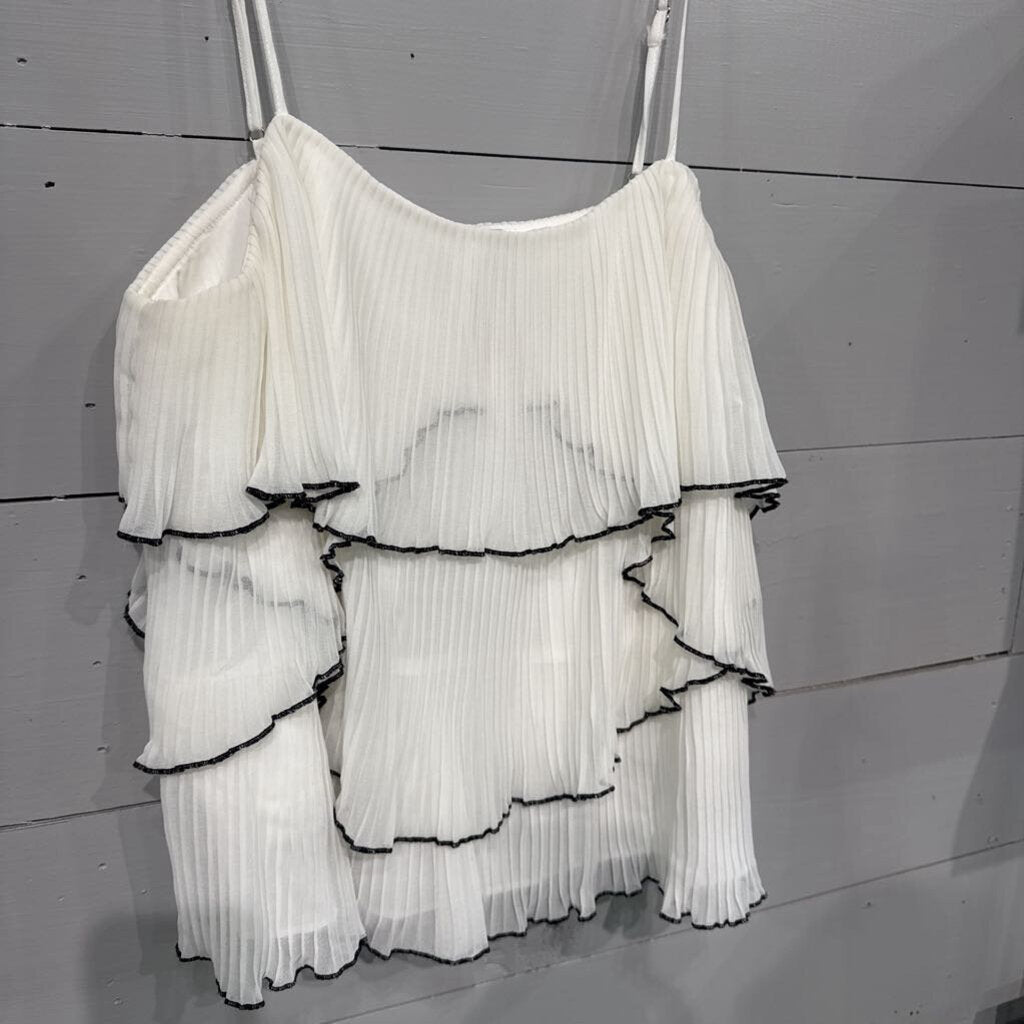 ENDLESS ROSE,SHEER RUFFLE TANK TOP ,WHT BLUE ,L