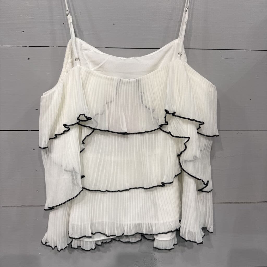 ENDLESS ROSE,SHEER RUFFLE TANK TOP ,WHT BLUE ,L