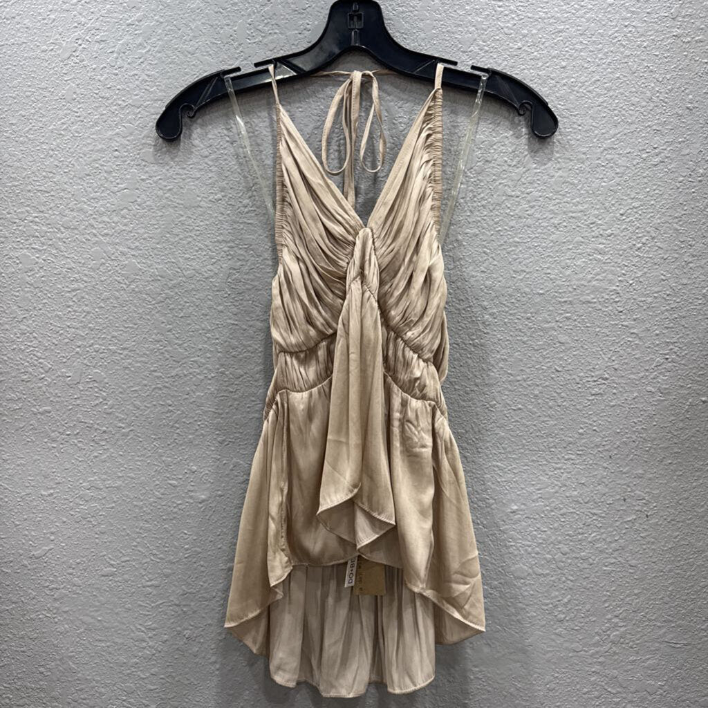 DO+BE,NWT SILKLIKE HALTER TANK TOP ,GOLD,M
