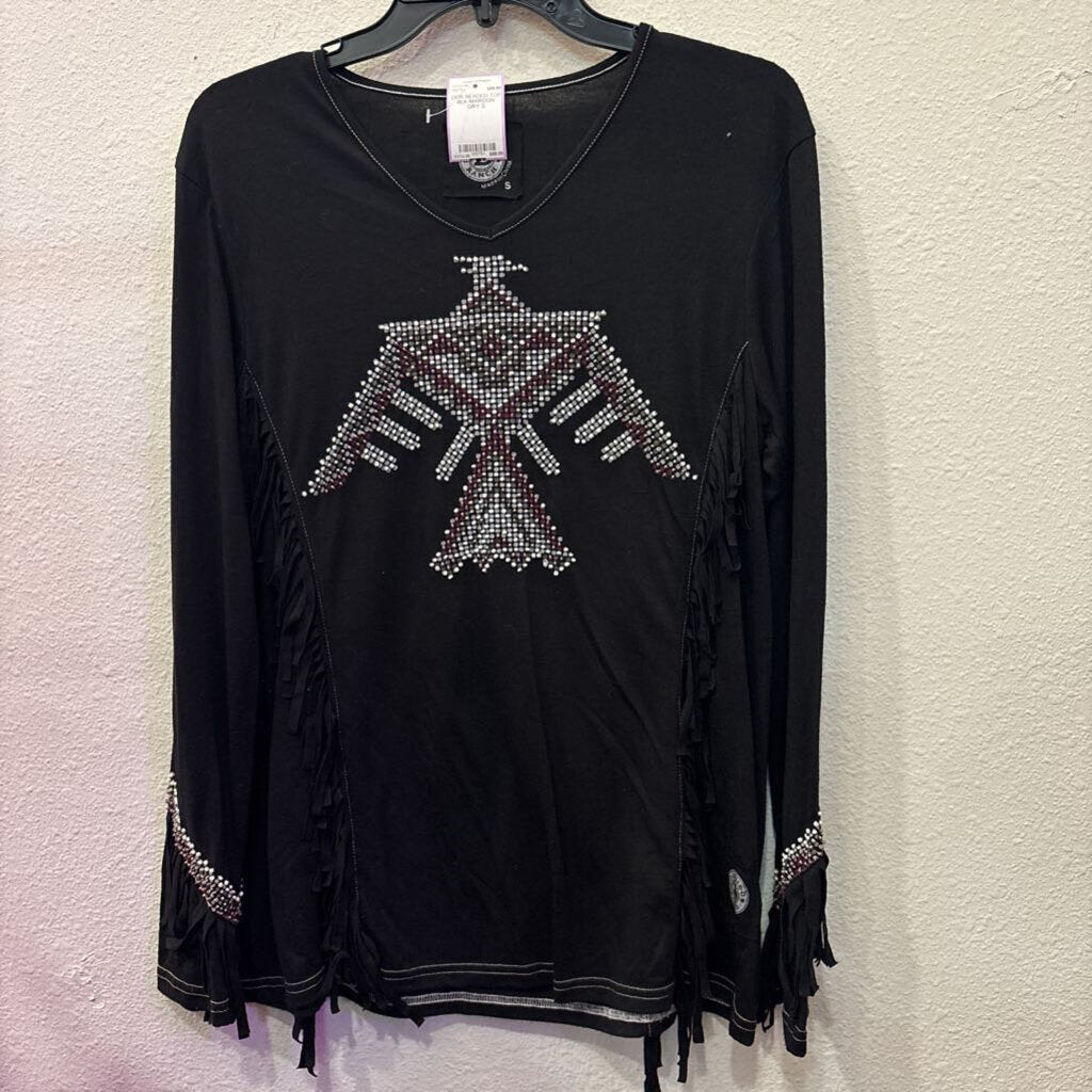 DOUBLE D RANCH,DDR BEADED TOP ,BLK/MAROON GRY,S