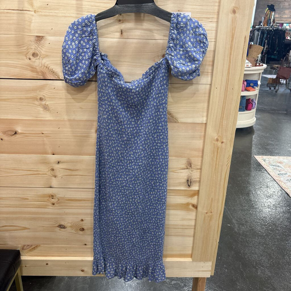 ABERCROMBIE & FITCH,FLORAL DRESS ,BLUE WHT,S