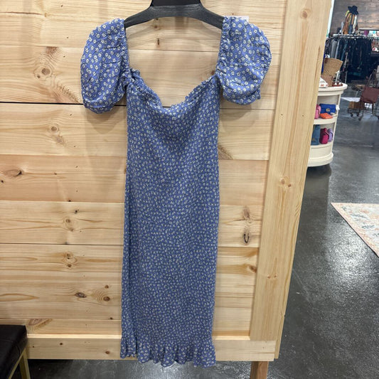ABERCROMBIE & FITCH,FLORAL DRESS ,BLUE WHT,S