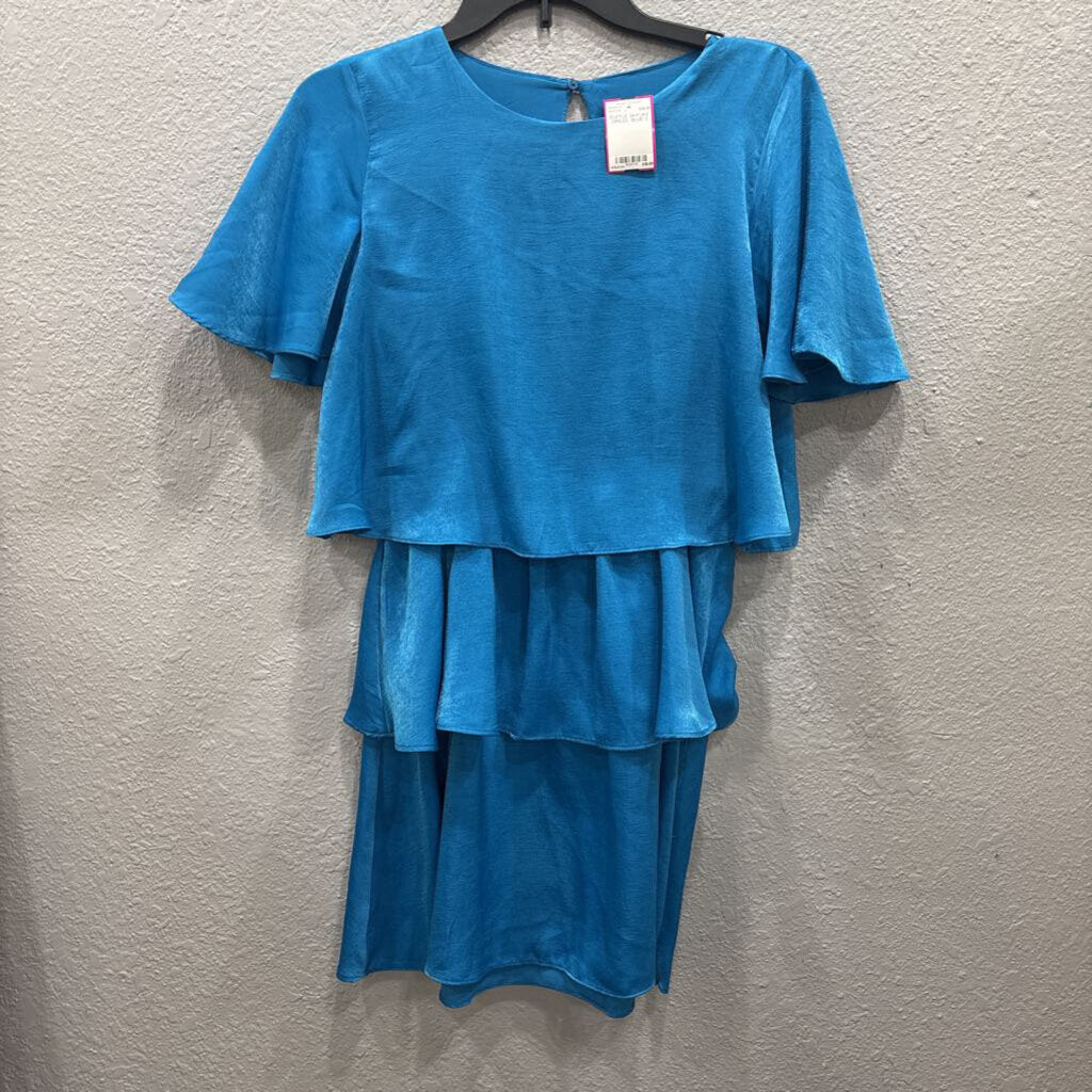 ZARA,RUFFLE SILKLIKE DRESS ,BLUE,S