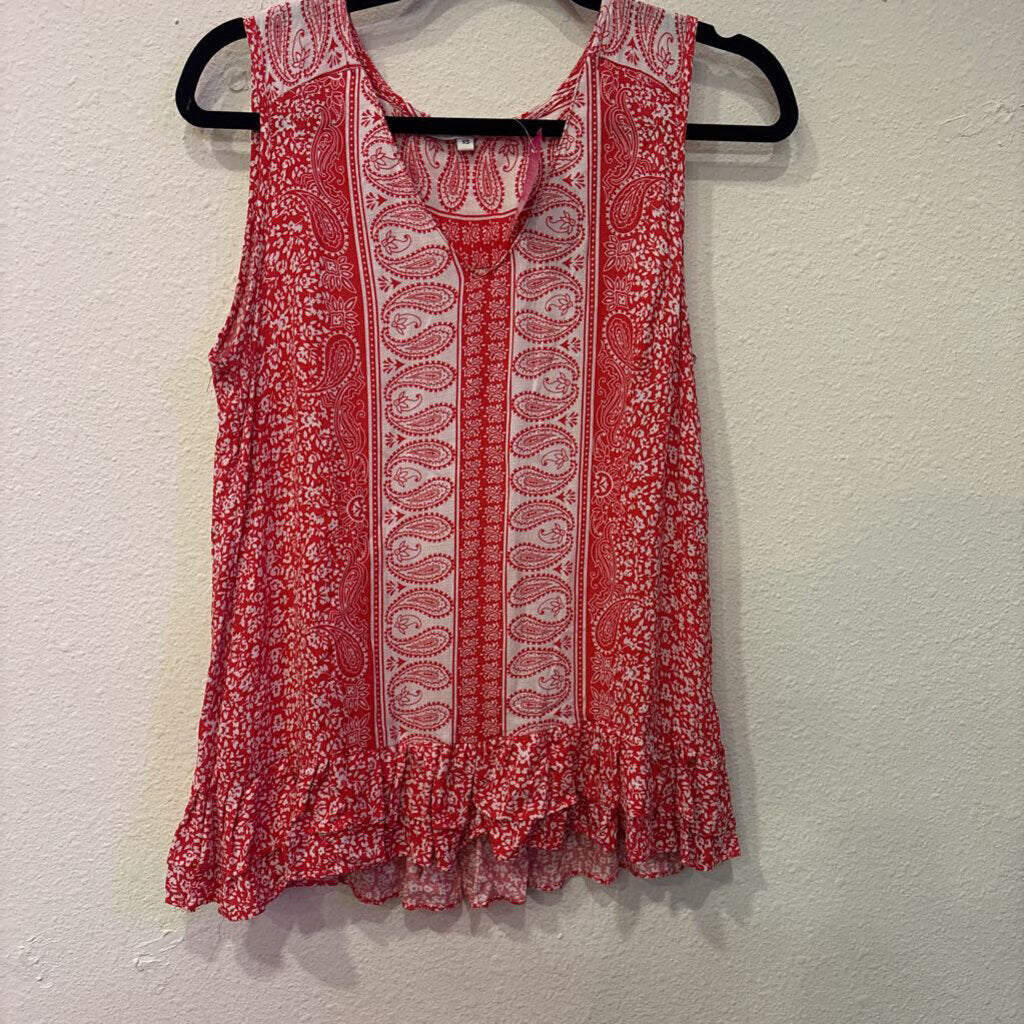 AVA CHRISTINE,V NECK W/RUFFLE,RED,XS