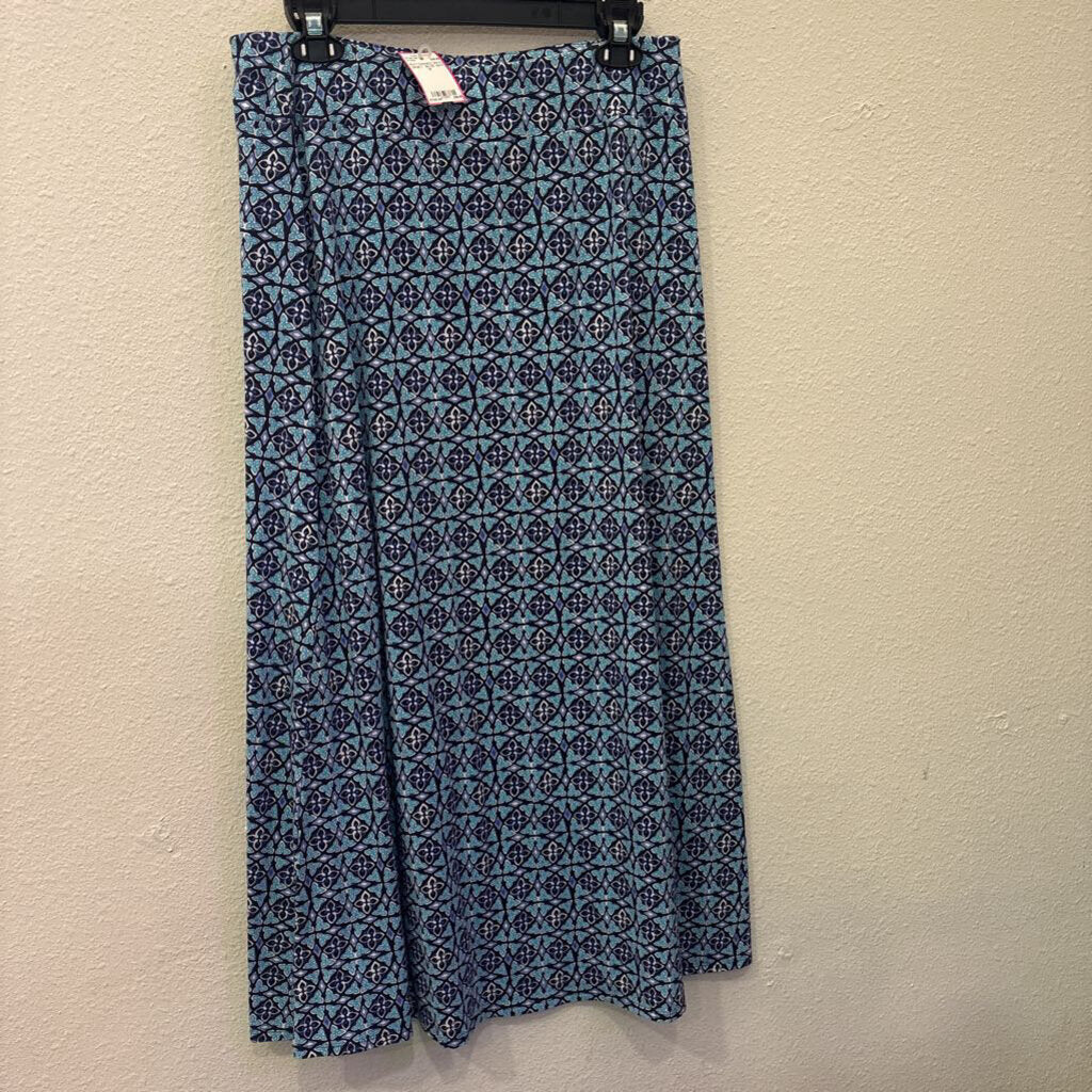 TALBOTS,PATTERNED MAXI SKIRT ,BLUE WHT ,M