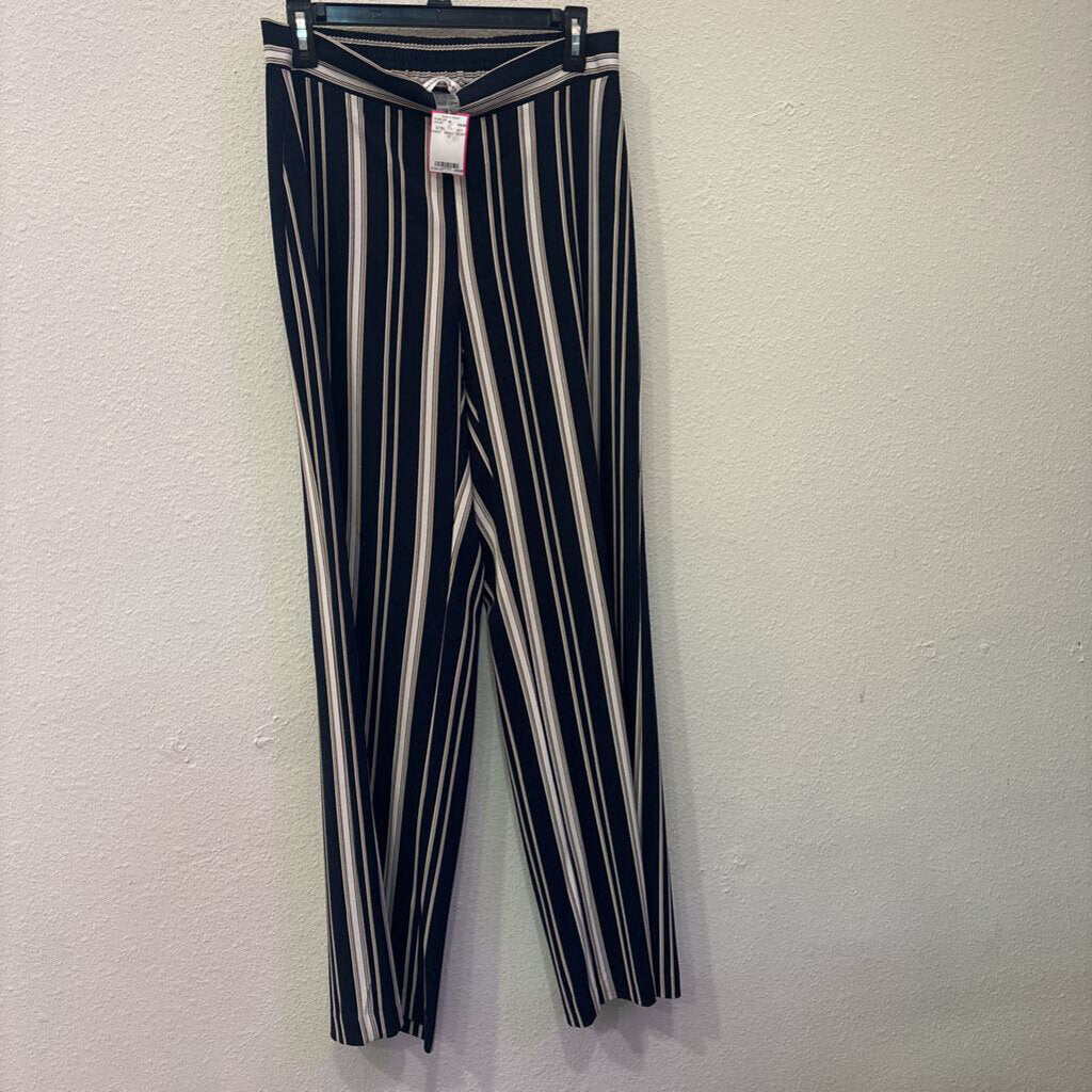 ALLISON DALEY,STRIPE FLOWY PANT ,NAVY IVORY ,10