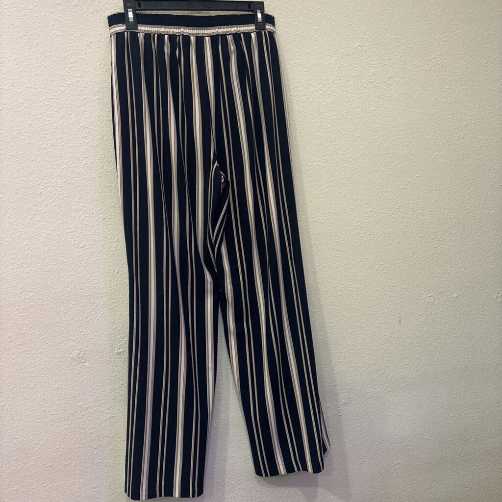 ALLISON DALEY,STRIPE FLOWY PANT ,NAVY IVORY ,10