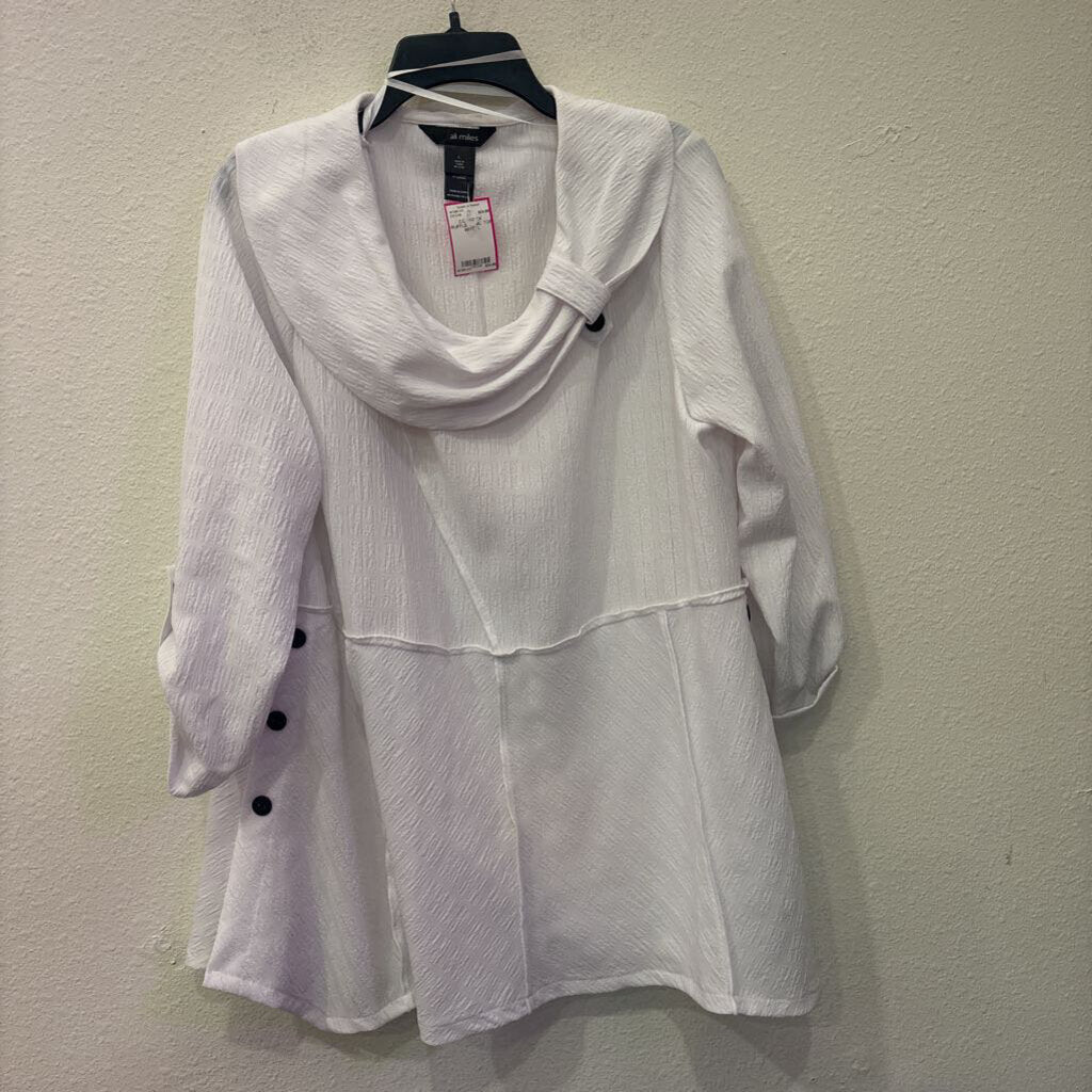 ALI MILES,COWNECK RUFFLE TUNIC TOP ,WHT ,L