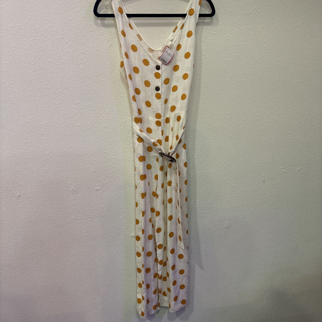 NWT V NECK W/ SPOTS JUMPSUIT,CREAM/MUSTARD,LG