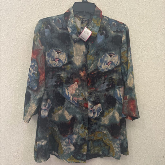 SHANA,FLORAL PATTERNED BUTTONUP TOP,GREEN MULTI,S