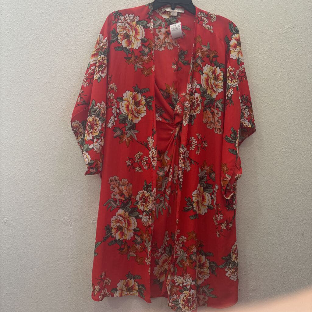 MISIA,FLORAL SHEER KIMONO ,RED/MULTI ,2X