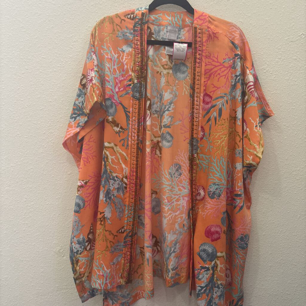 CHICO'S,BEACHY SHEER KIMONO ,ORG MULTI,S/M