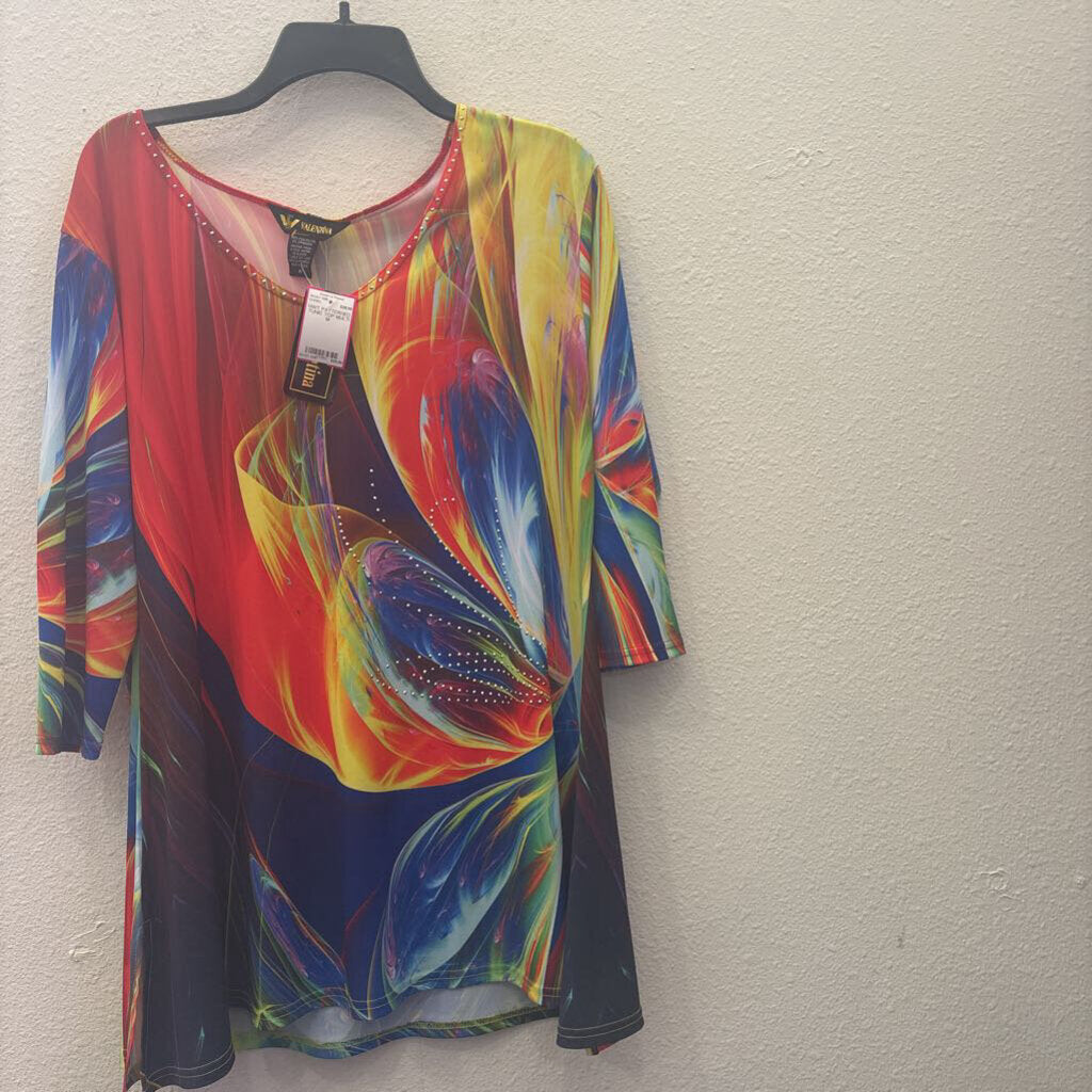 VALENTINA,NWT PATTERNED TUNIC TOP,MULTI,M