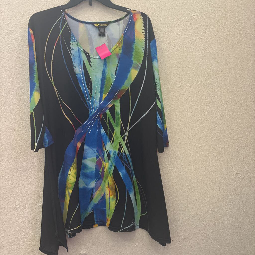 VALENTINA,NWT PATTERNED TUNIC TOP,MULTI