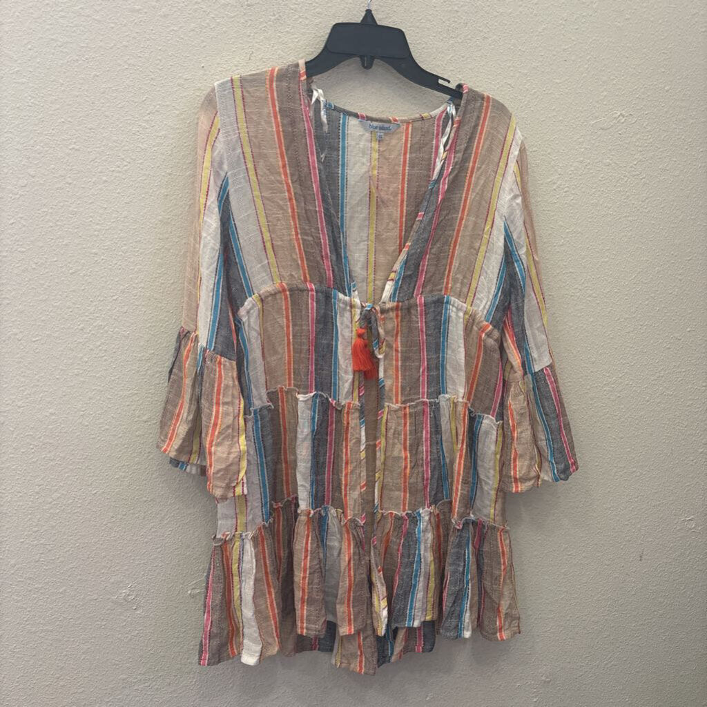 BLUE ISLAND,STRIPED TIERED KIMONO, XS