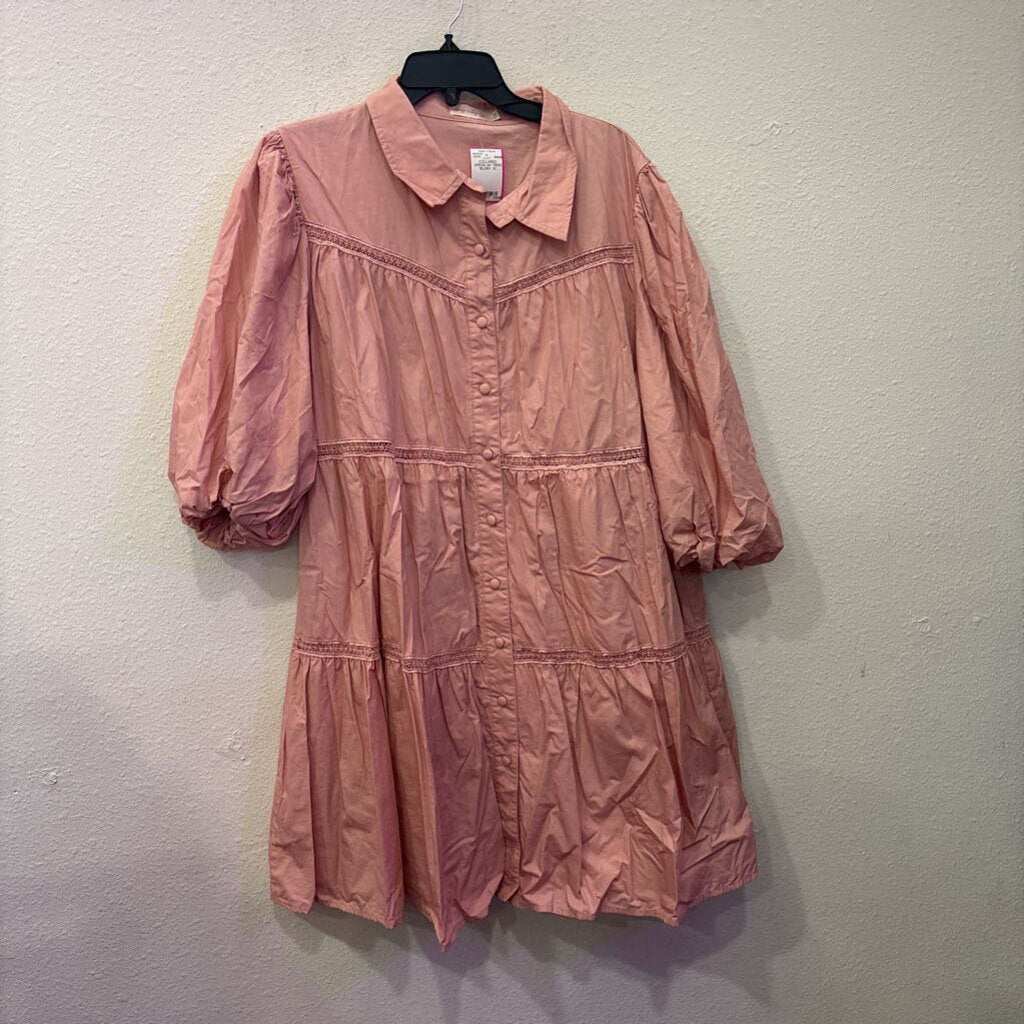 IVY CITY CO,COLLARED DRESS W/ TIERS ,BLUSH ,XL