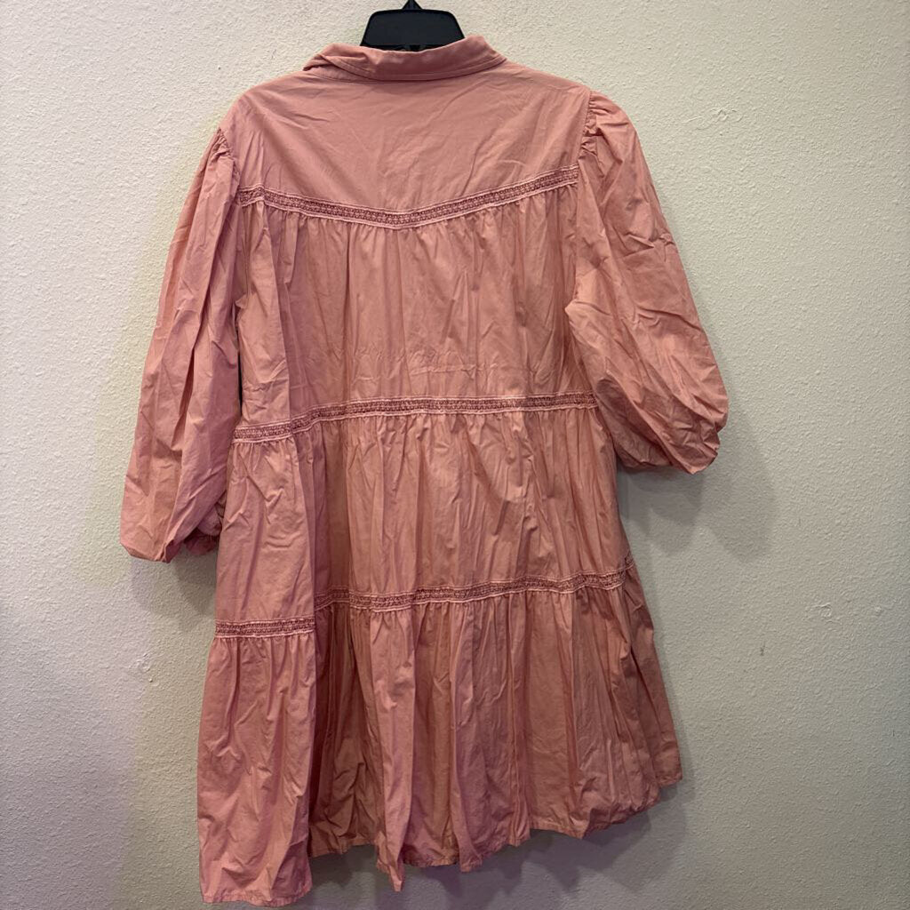 IVY CITY CO,COLLARED DRESS W/ TIERS ,BLUSH ,XL