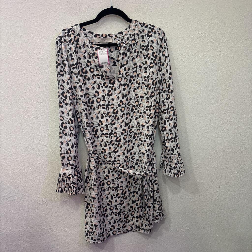 3/4 SLV V NECK DRESS,LEOPARD,M