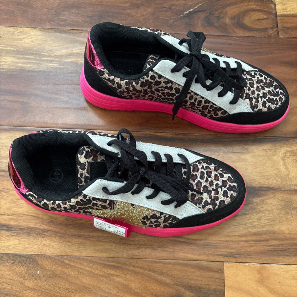 DUPE,LEOPARD PRIMNT SNEAKER W/ PINK STAR, 41