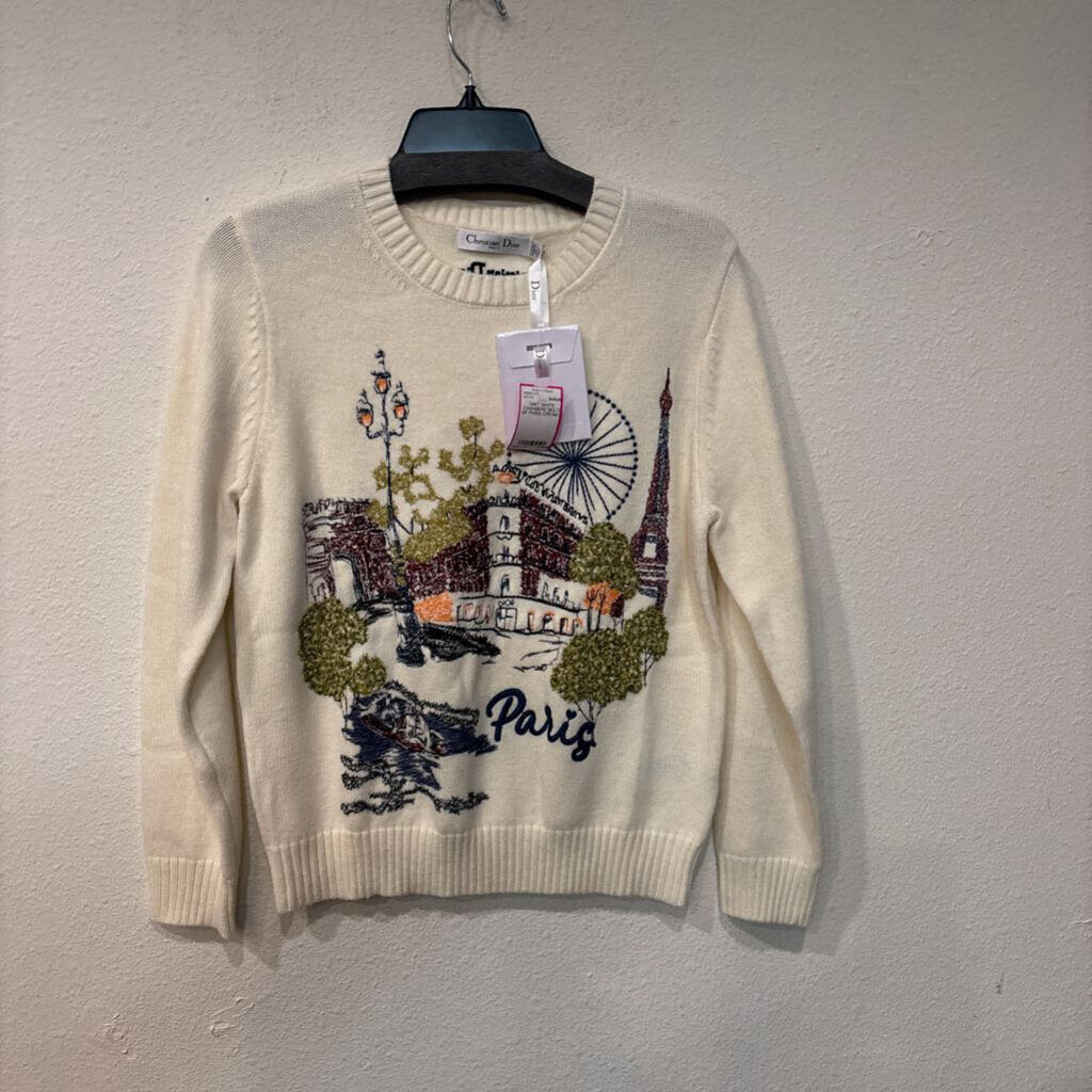 CHRISTIAN DIOR,NWT WHITE CASHMERE MULTI OF PARIS,CREAM,L