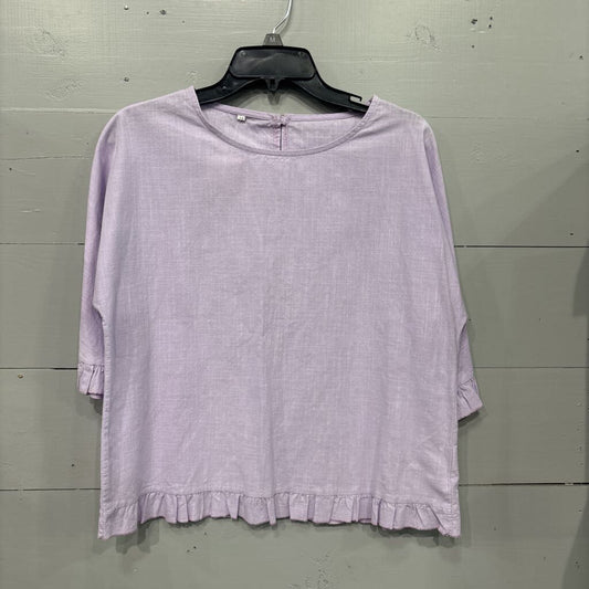 S/S COTTON TOP W/ RUFFLE,PURPLE