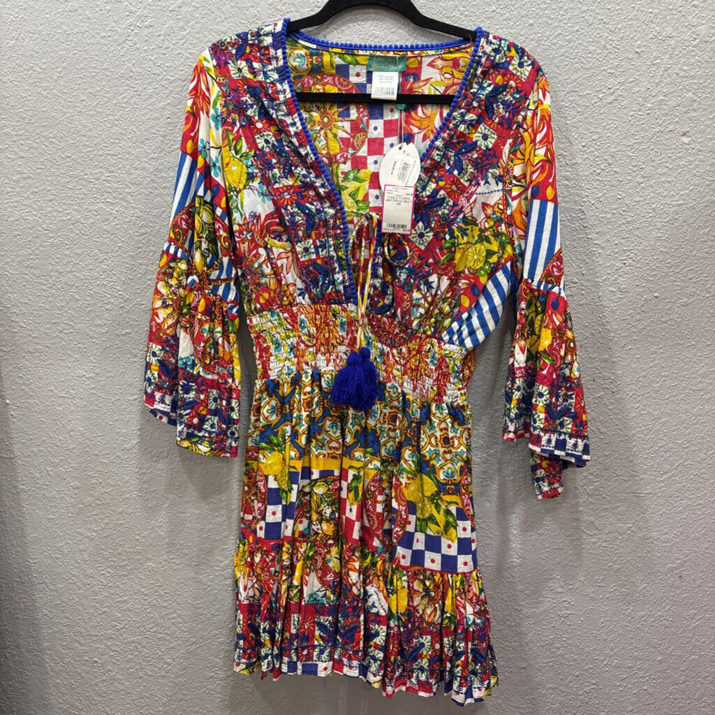 ENTRO,3/4SLV FLORAL MINI DRESS,MULTI,SM