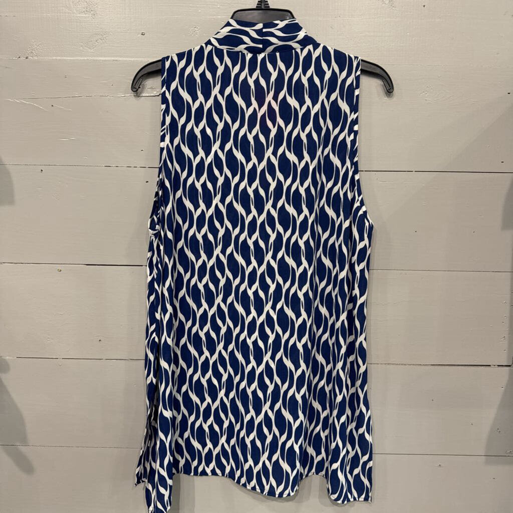 S/S V NECK PATTERENED TOP ,NAVY WHITE ,XL