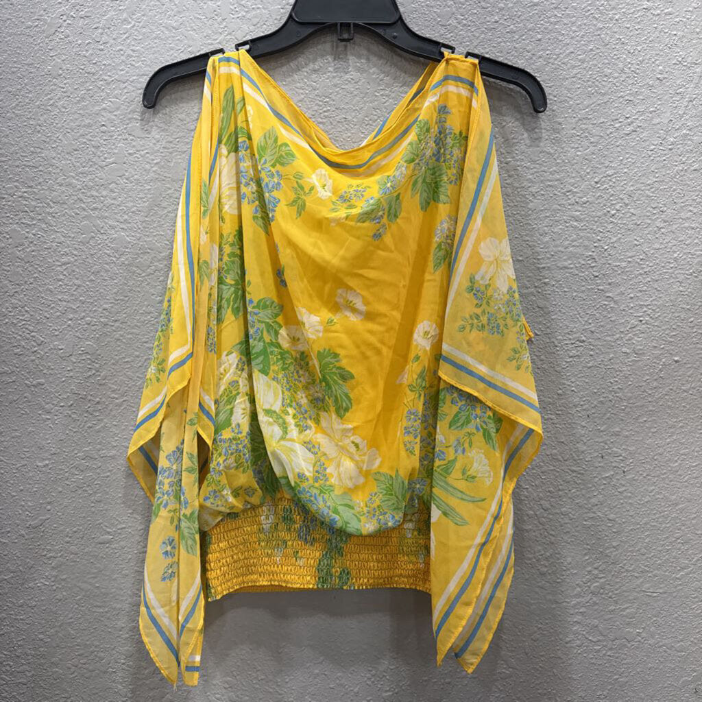 MAX STUDIO,NWT FLORAL SHEER TOP,YW/BL,S