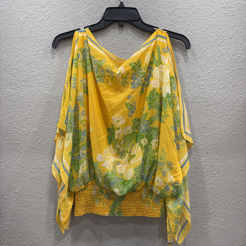 MAX STUDIO,NWT FLORAL SHEER TOP,YW/BL,S