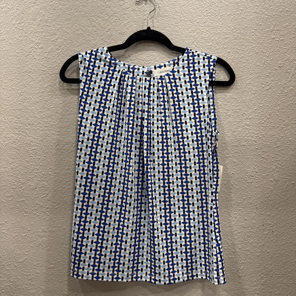 CALVIN KLEIN,NWT SLEEVELSS TOP PATTERN,BL/WH/BLK,S