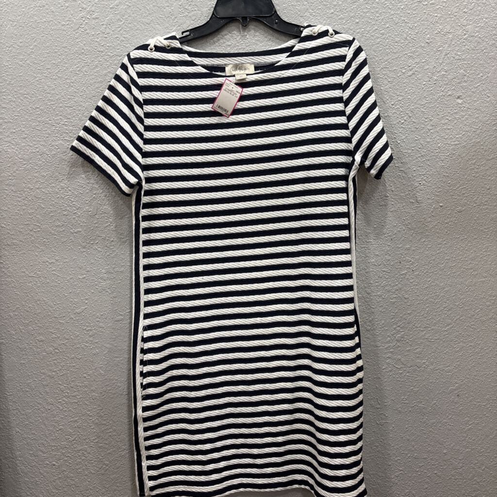 CHARLIE PAIGE,STRIPED KNIT DRESS,BLUE,S/P