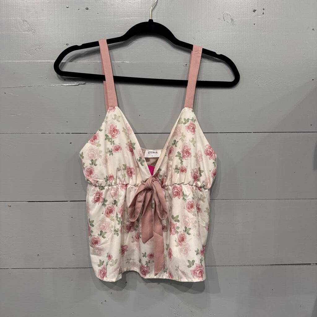 FLORAL TANK TOP ,PINK ,L