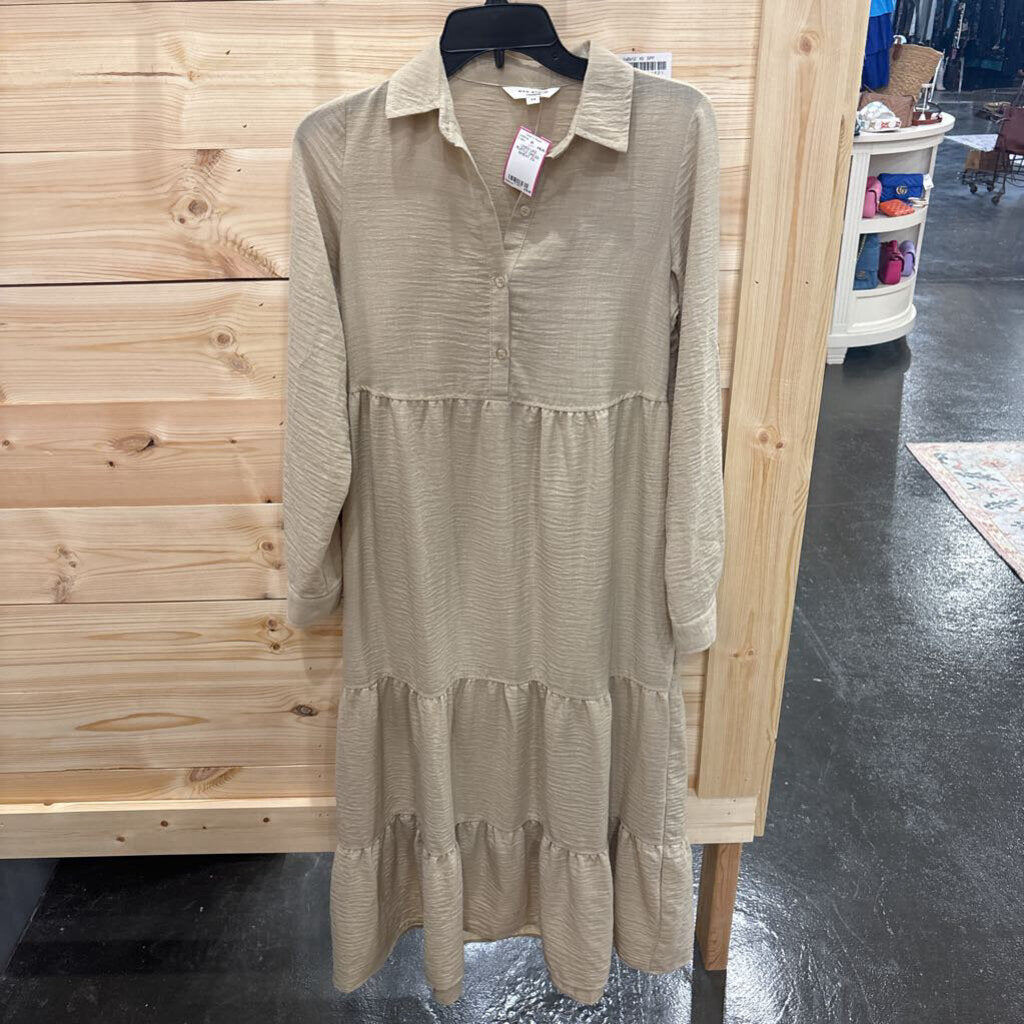 MAX STUDIO,LINEN LIKE RUFFLE DRESS ,WHEAT,XS