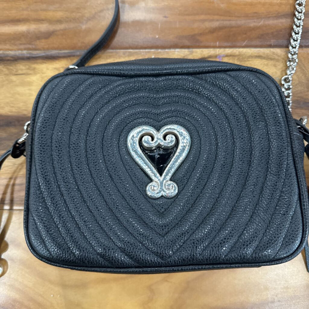 BRIGHTON,BRIGHTON LEATHER CROSSBODY ,BLK SILVER