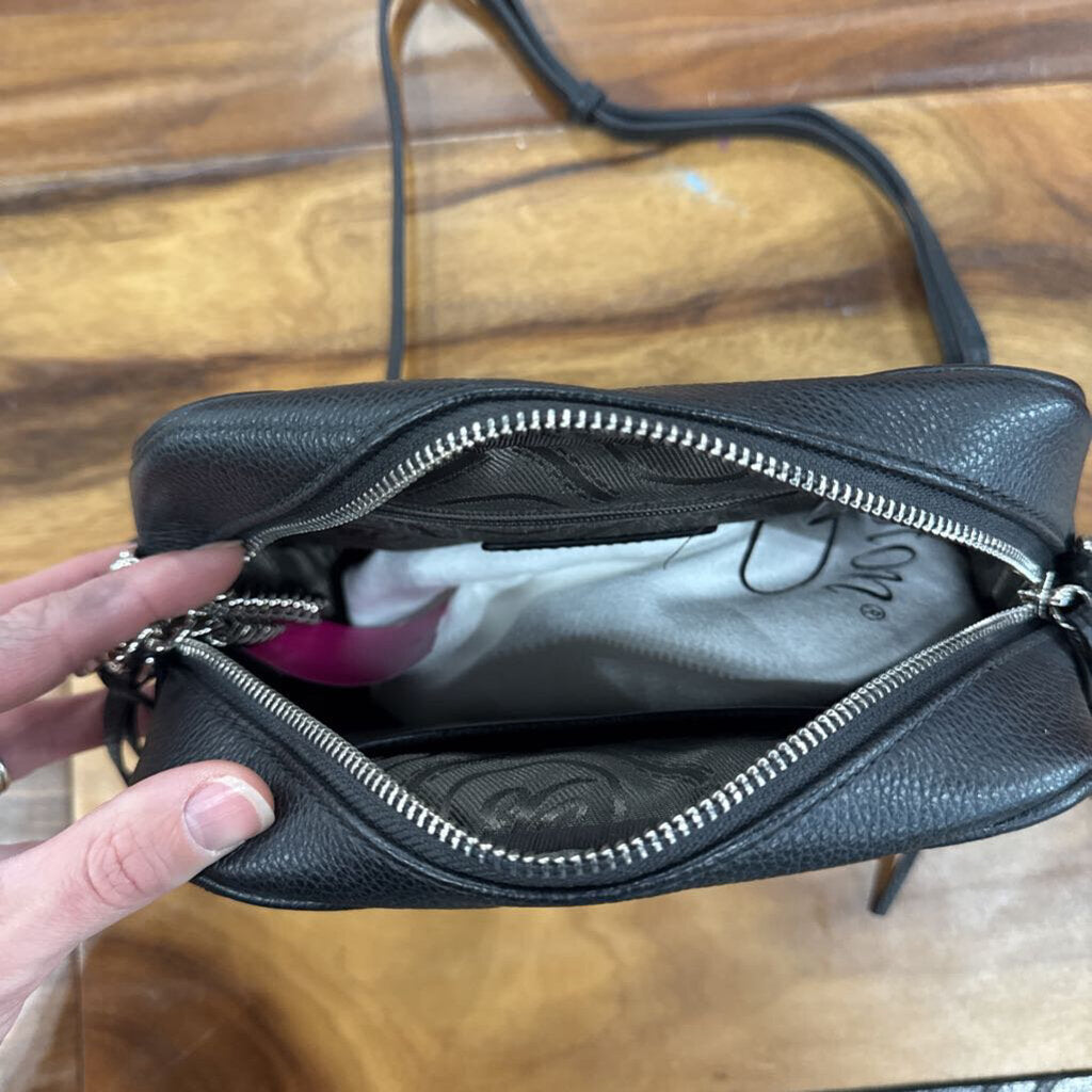 BRIGHTON,BRIGHTON LEATHER CROSSBODY ,BLK SILVER