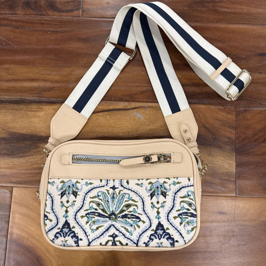 SPARTINA,PATTERNED LEATHER CROSSBODY ,TAN BLLUE GREEN
