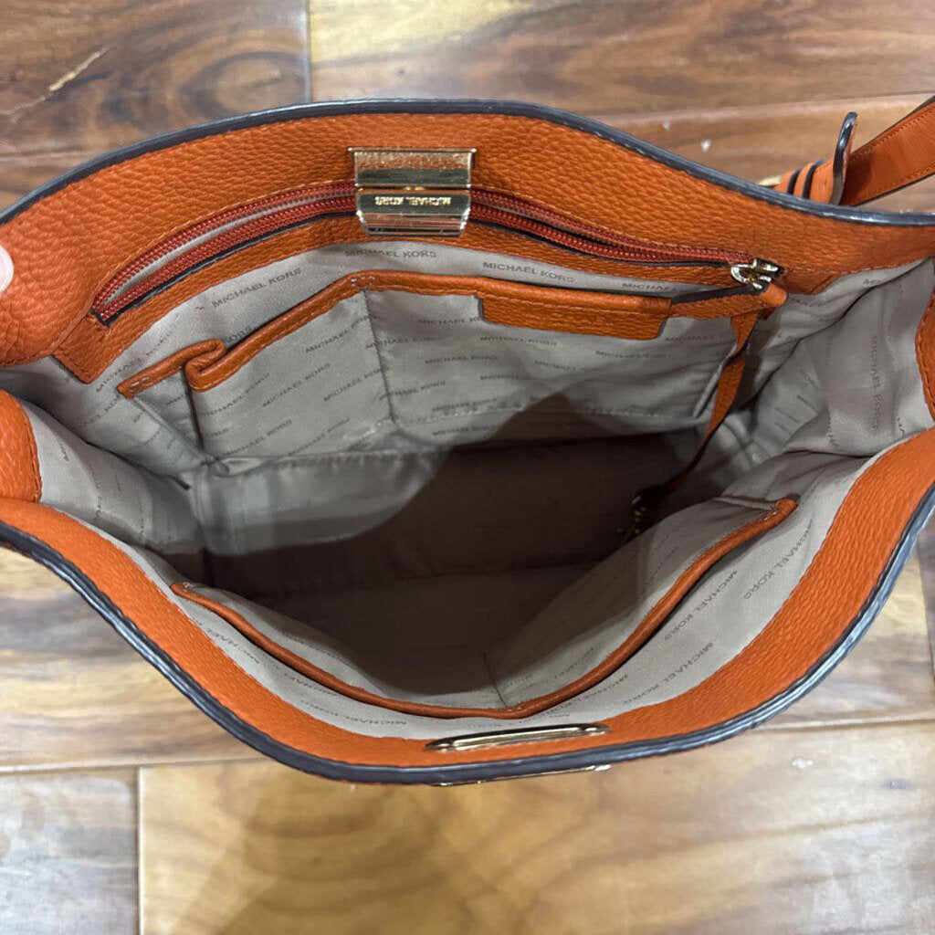 MK,LEATHER CROSSBODY ,ORANGE