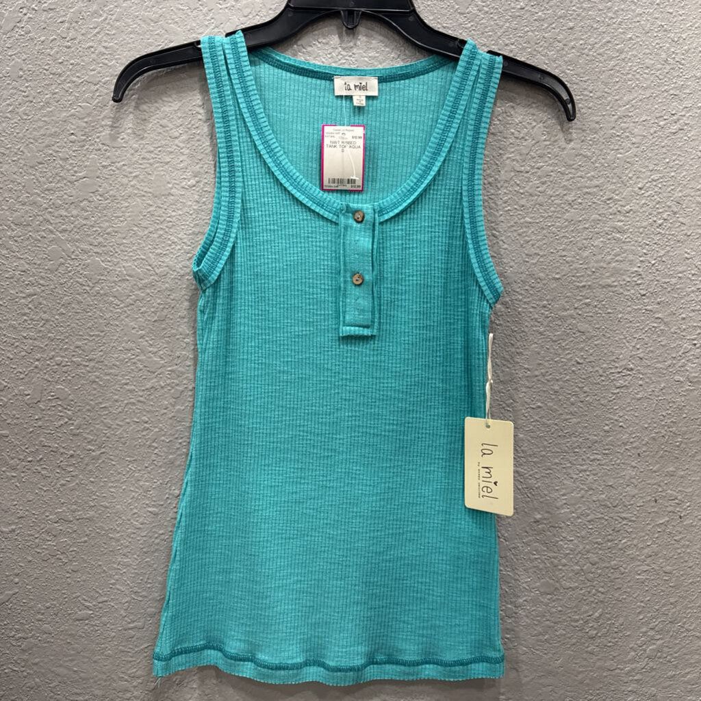LA MIEL,NWT RIBBED TANK TOP,AQUA ,S