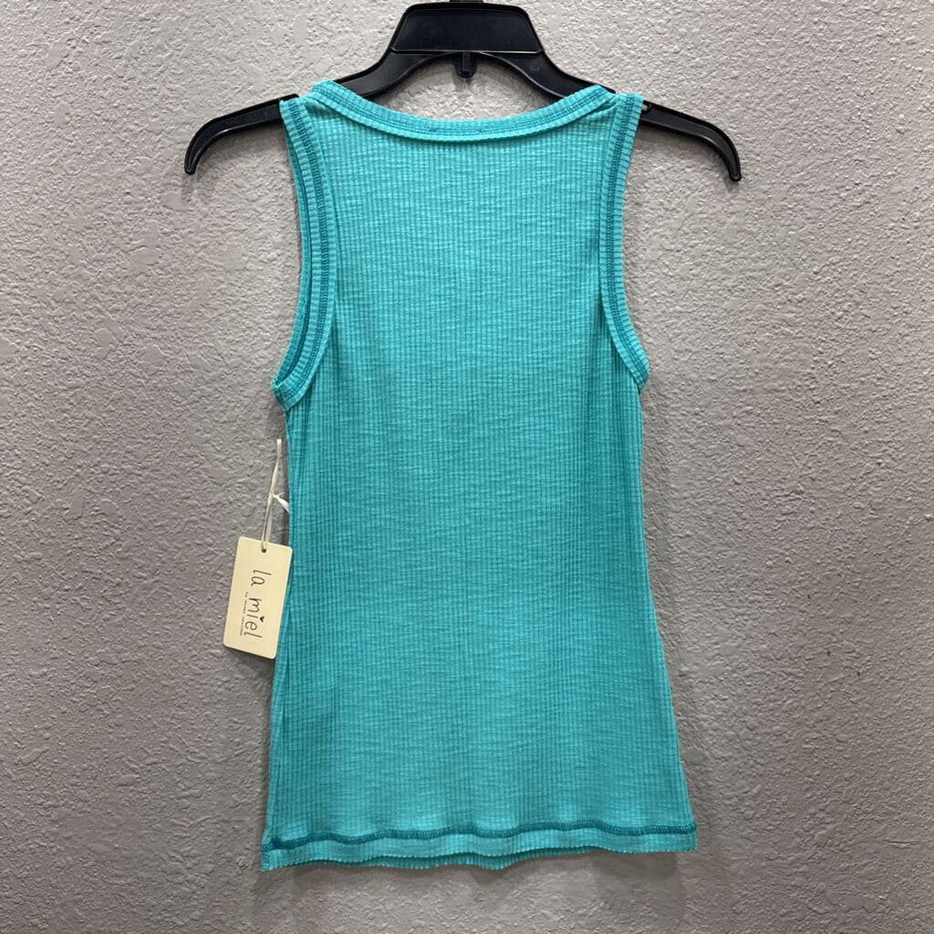 LA MIEL,NWT RIBBED TANK TOP,AQUA ,S