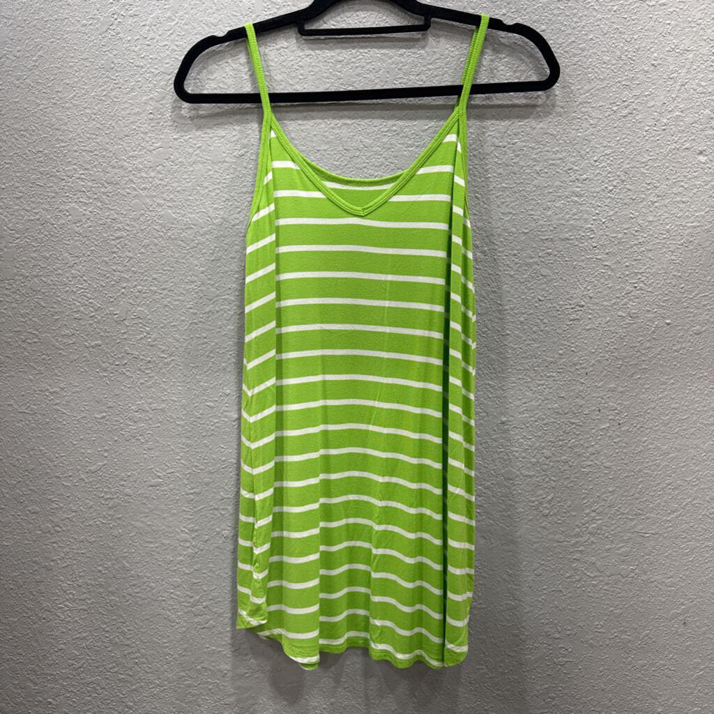 ZENANA,FLOWY STRIPE TANK TOP ,GRN/WHT,S