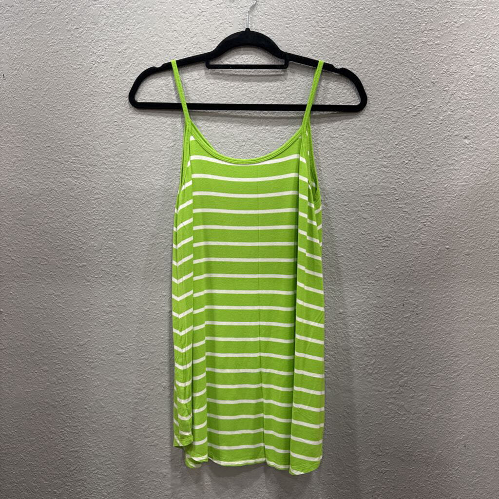 ZENANA,FLOWY STRIPE TANK TOP ,GRN/WHT,S