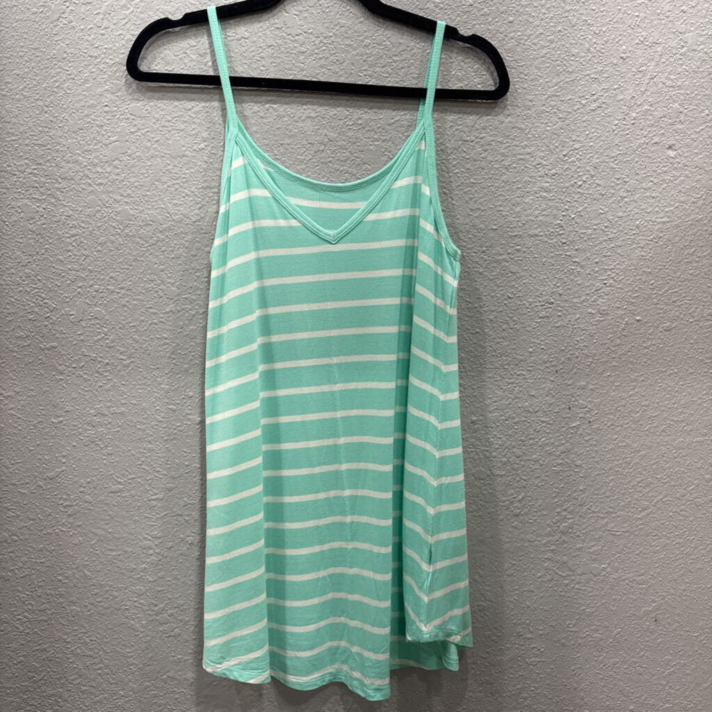 ZENANA,FLOWY STRIPE TANK TOP ,TEAL/WHT,S