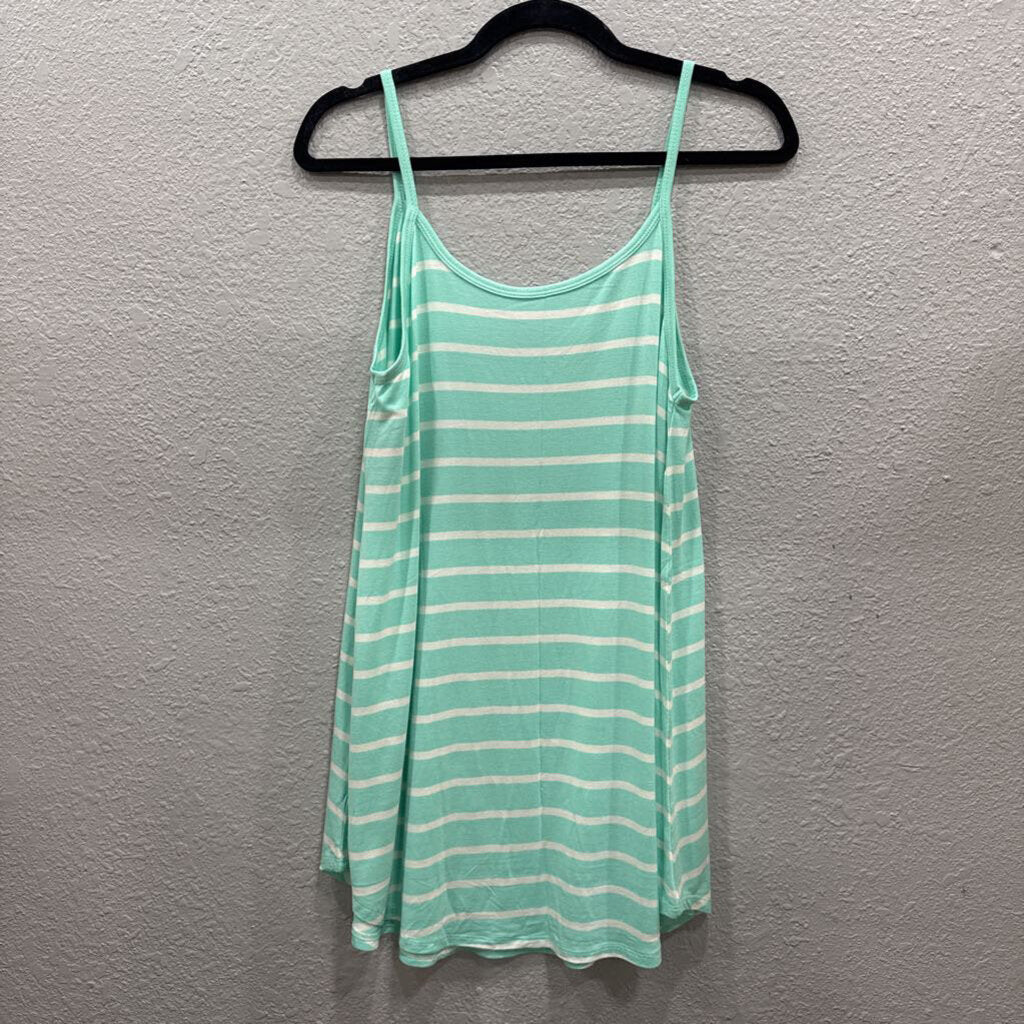 ZENANA,FLOWY STRIPE TANK TOP ,TEAL/WHT,S