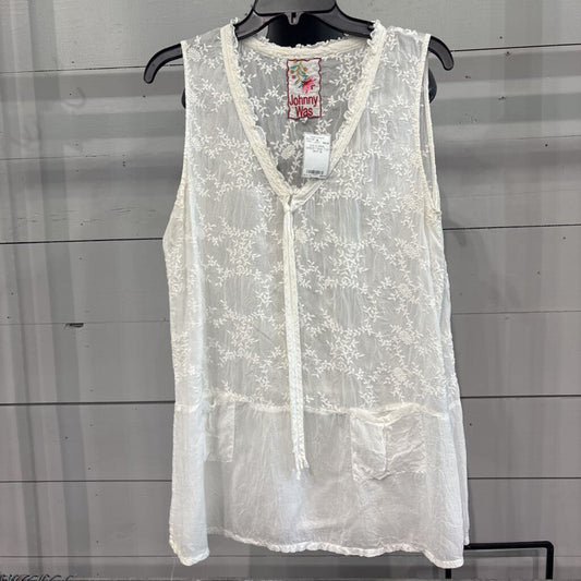 JOHNNY WAS,S/S FLORAL SHEER TANK TOP,WHT,M