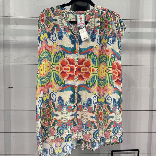 JOHNNY WAS,S/S FLORAL BLOUSE ,MULTI,M