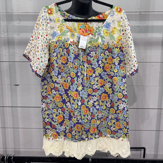 JOHNNY WAS,S/S FLORAL BLOUSE ,MULTI,M