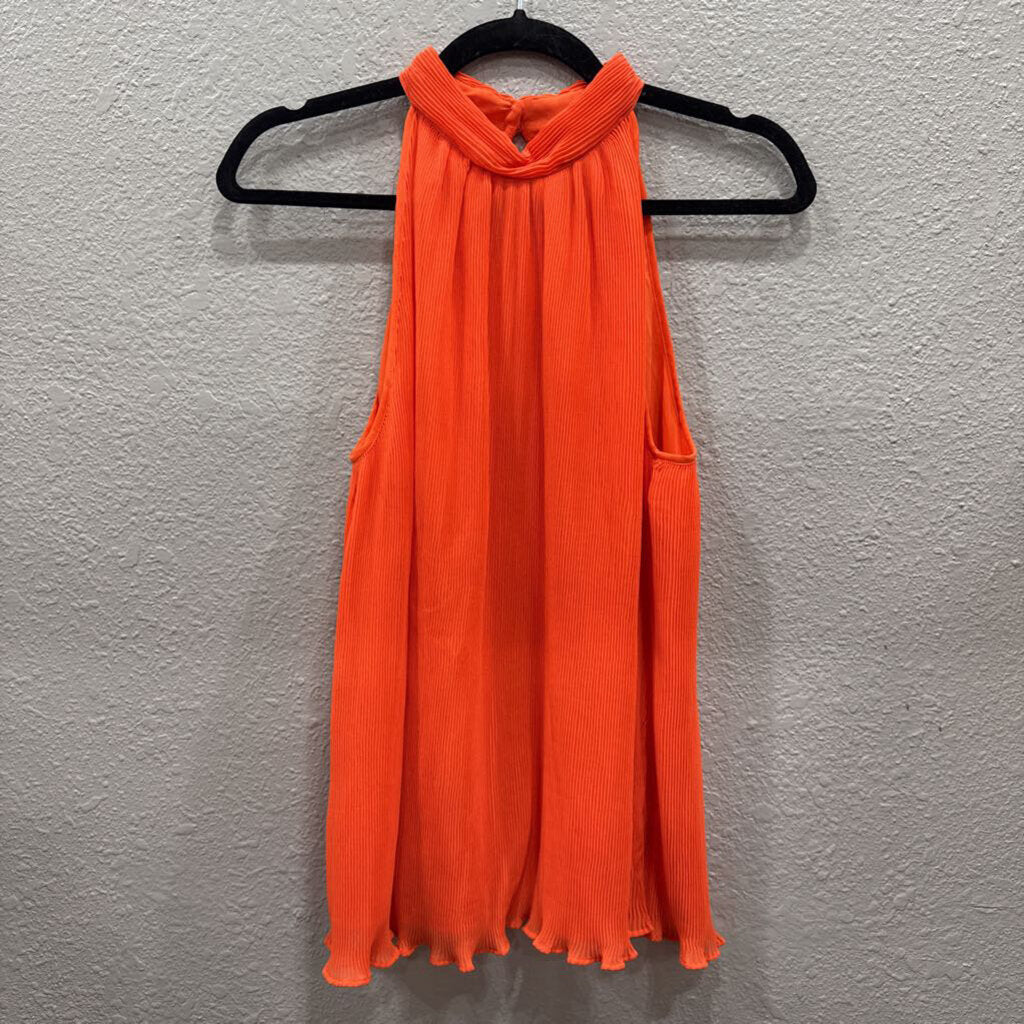 ANN TAYLOR,NWT SHEER PLEATED TOP,ORANGE,M