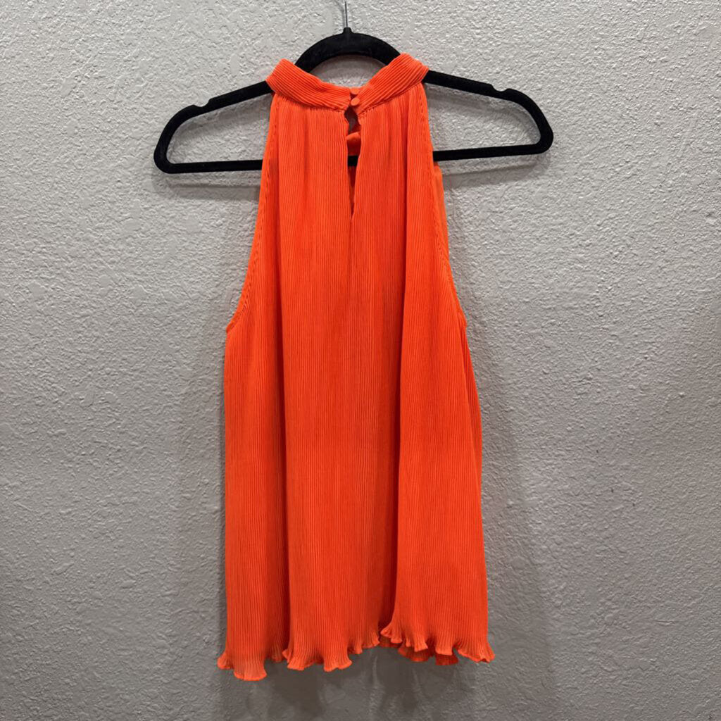 ANN TAYLOR,NWT SHEER PLEATED TOP,ORANGE,M