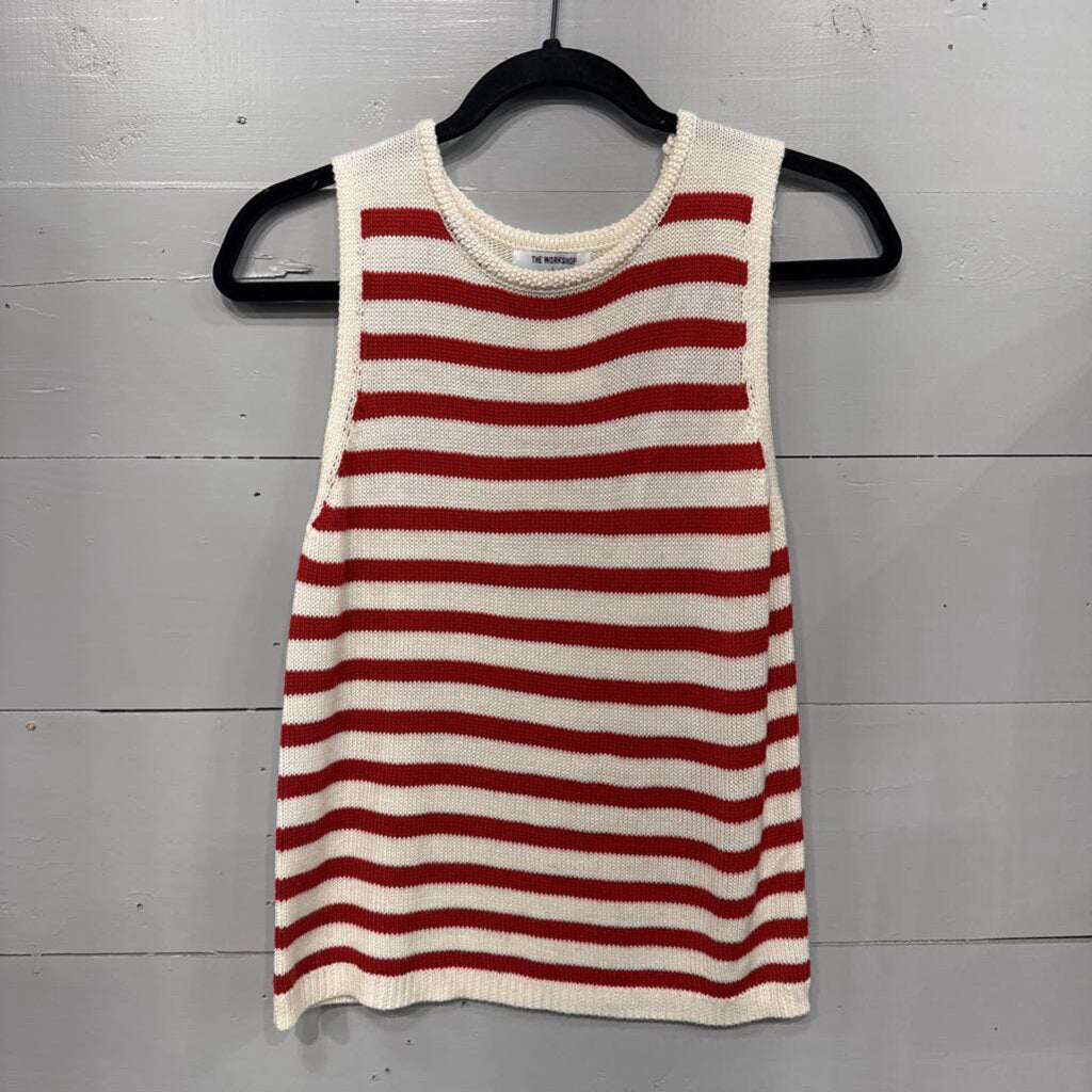 THE WORKSHOP,TANK SWEATER STRIPE TOP,RD/CR,L