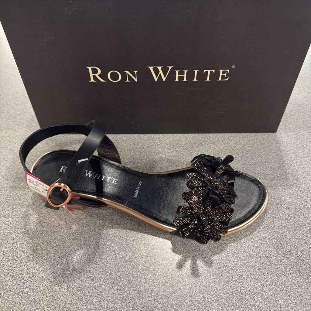RON WHITE,RW FLOWER SANDAL ,GOLD BLK ,37